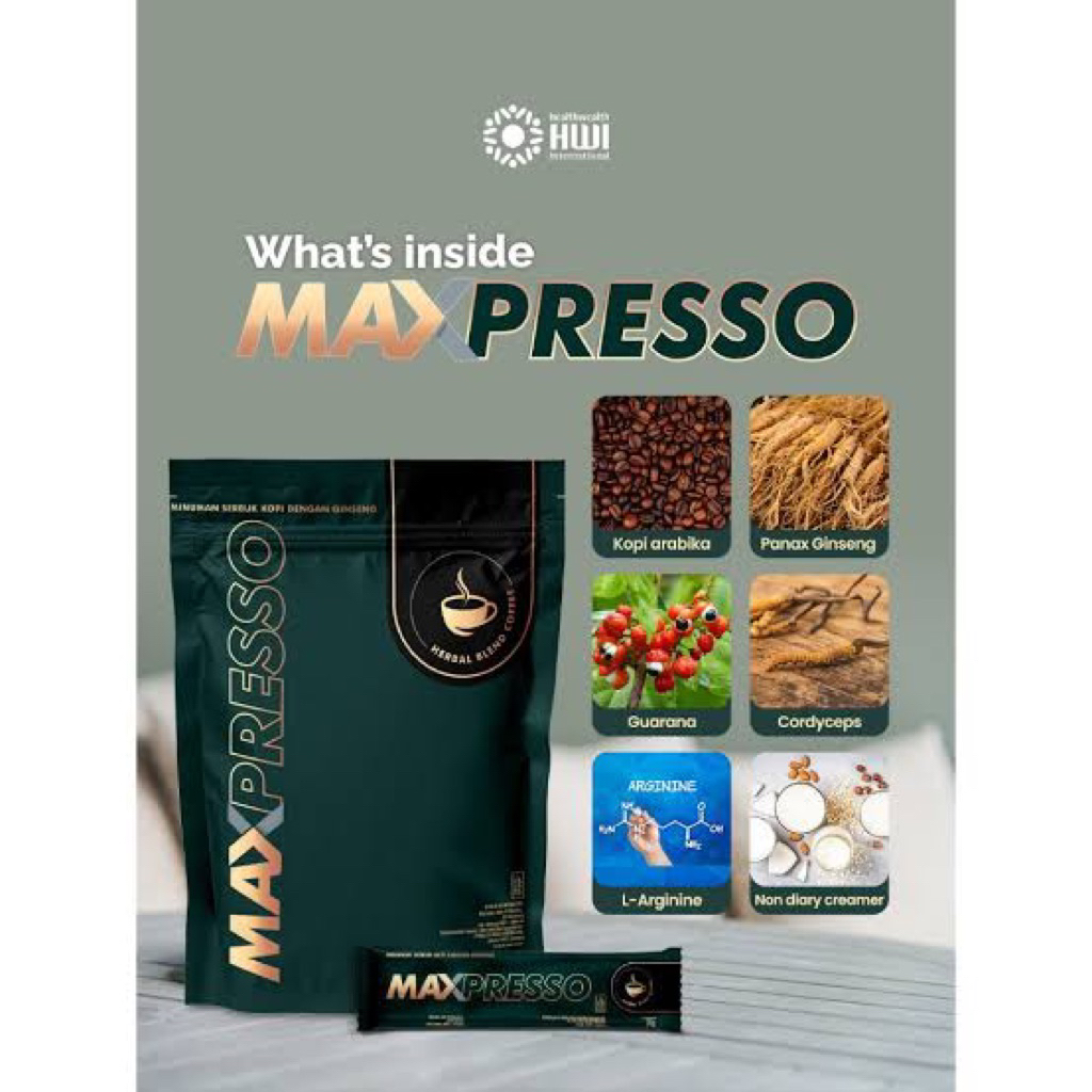 

MAXPRESSO HWI ORIGINAL 100% / MAXPRESSO HWI BPOM ISI 5 SACHET / MAXPRESSO KOPI HWI ASLI ORIGINAL