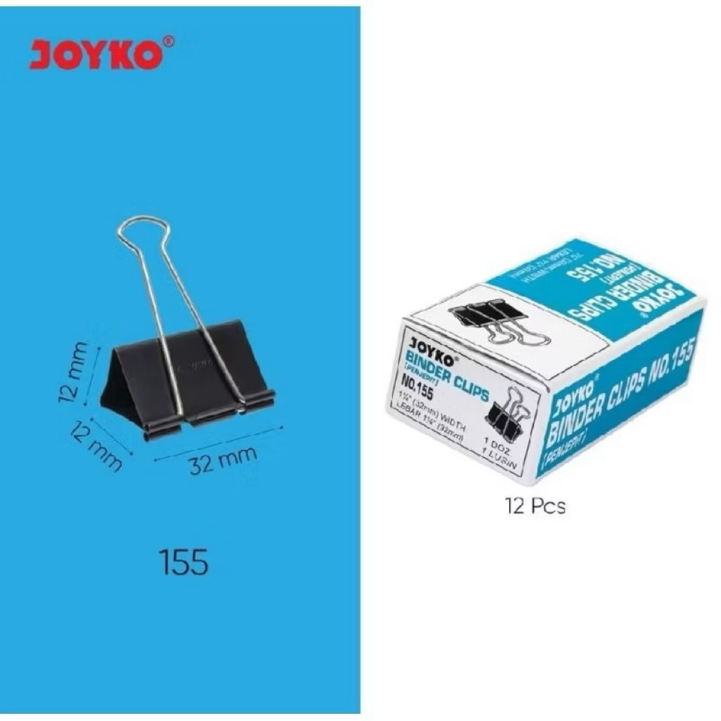 

BINDER CLIPS / PENJEPIT KERTAS JOYKO NO.155 (1 BOX ISI 12 PCS)