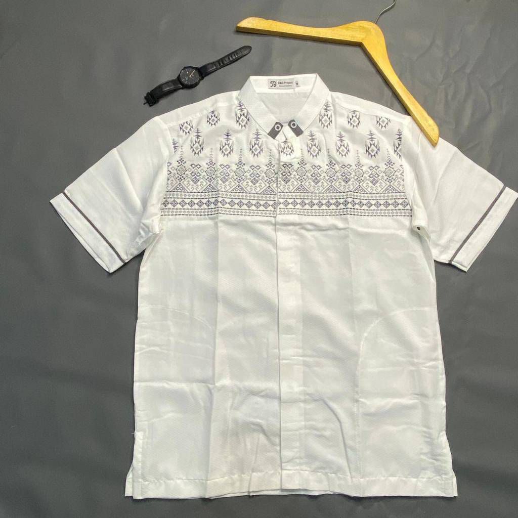 Baju koko Pria Lengan Pendek Polikatun Motif Bordir Size M L Xl XXL 3XL Pakaian Muslim Pria Dewasa