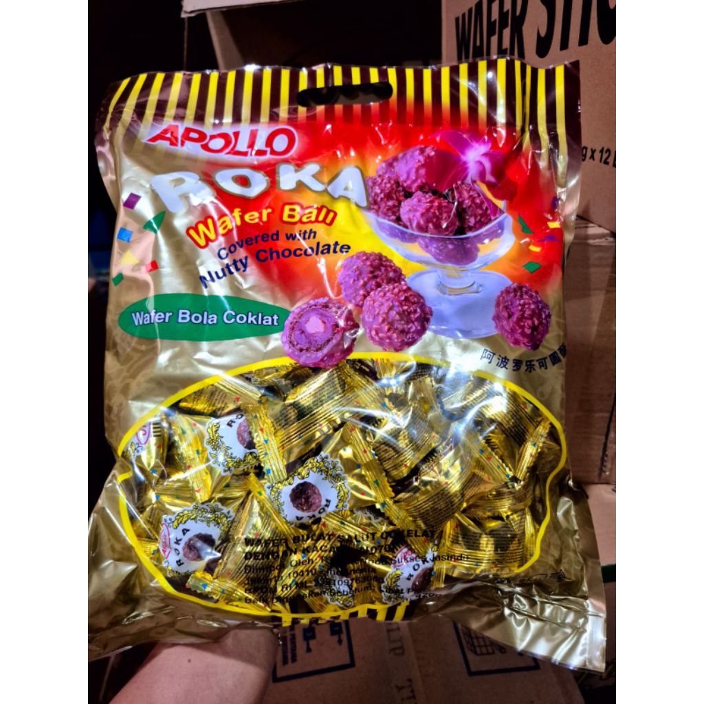 

ROKA APOLLO WAFER BALL COKLAT ISI 50PCS 300GR RENYAH ENAK LEZAT CEMILAN SNACK
