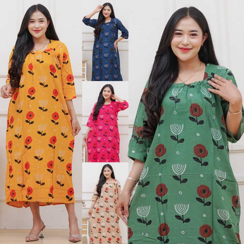 Daster Panjang Semata Kaki Kekinian Karet Dada Bumil Murah Meriah Motif Terbaru Lengan 7/8