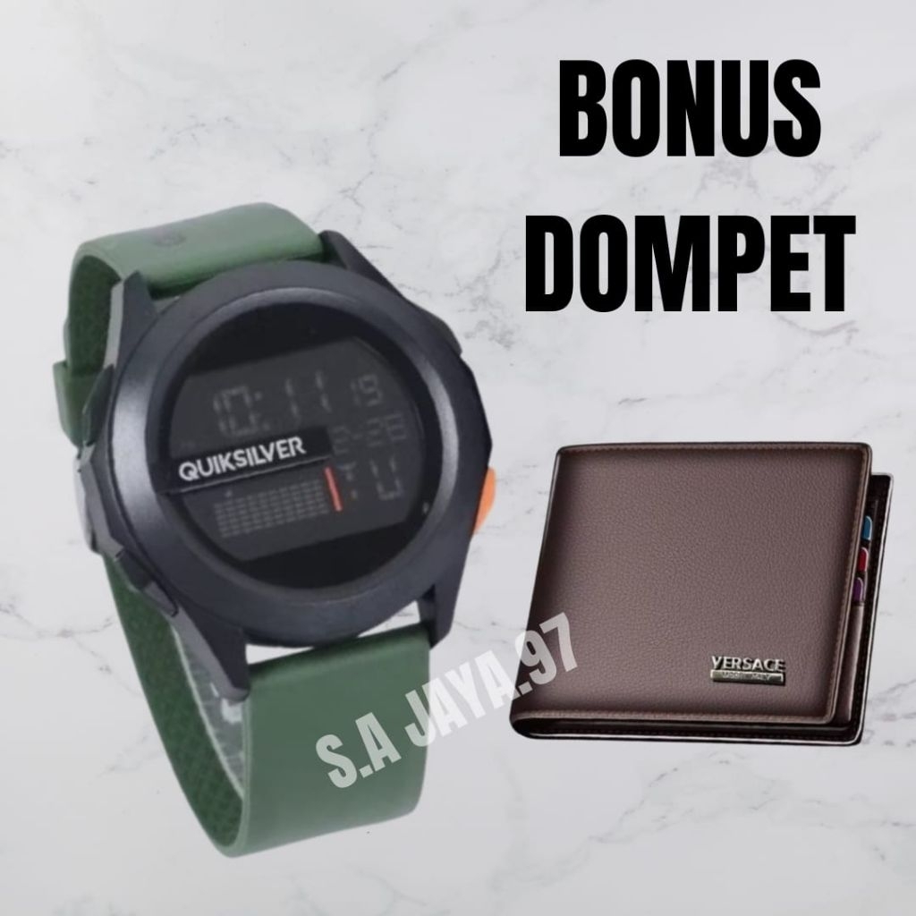GRATIS DOMPET KULIT jam tangan pria QUIKSILVER original digital rubber strap anti air stopwatch term