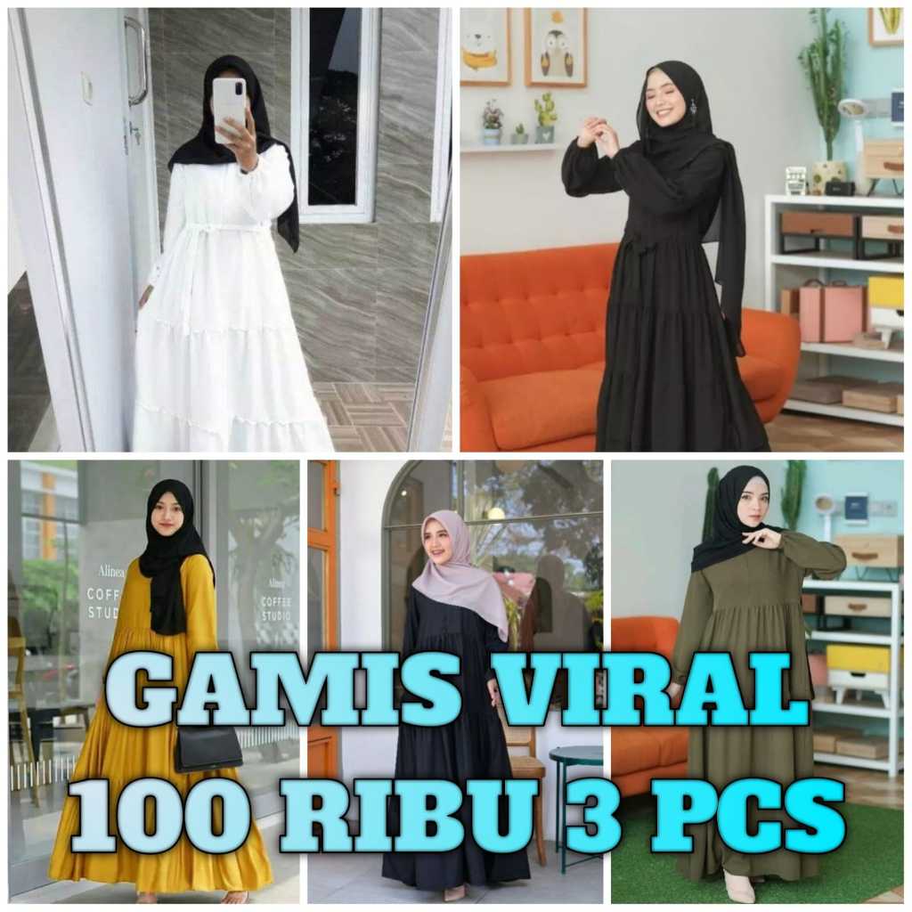 Gamis Viral 100 Ribu 3 Pcs Gamis Jumbo Busui Ukuran M . L XL . XXL Super Premium Gamis Terlaris
