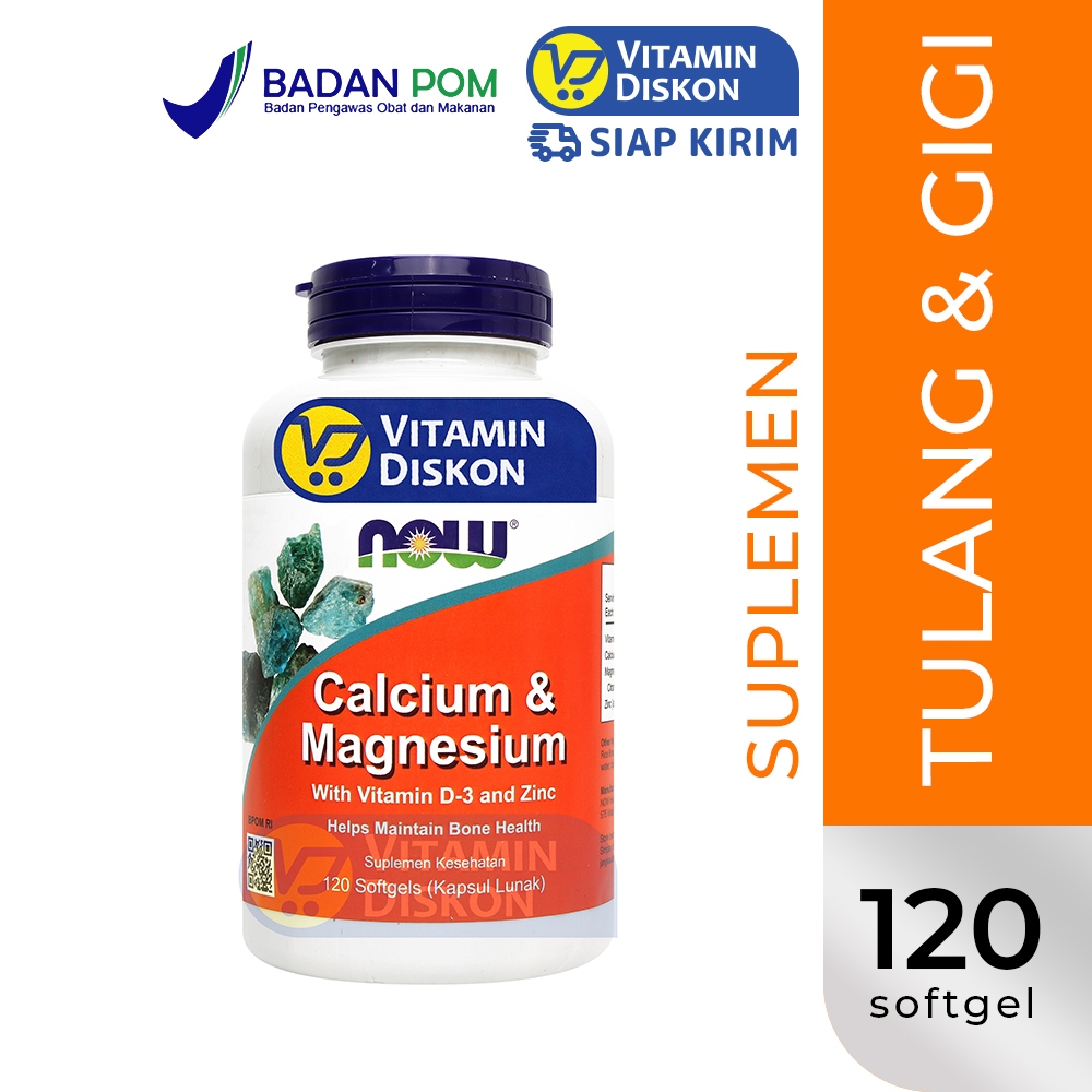NOW VITAMIN CALCIUM AND MAGNESIUM WITH VITAMN D-3 AND ZINC - 120 KAPSUL LUNAK | Suplemen Tulang, Oto