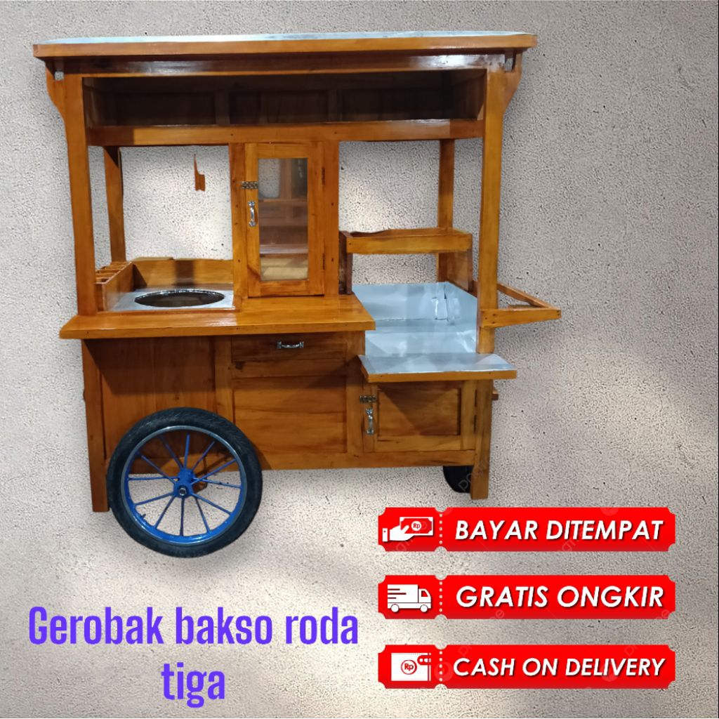 gerobak bakso dan gorengan roda tiga free ongkir