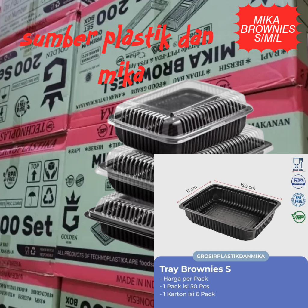 [ 1Karton 300pcs ] Technoplastik  Mika Brownies S Kecil Small / Tray Mika Brownies Kecil Small S / T