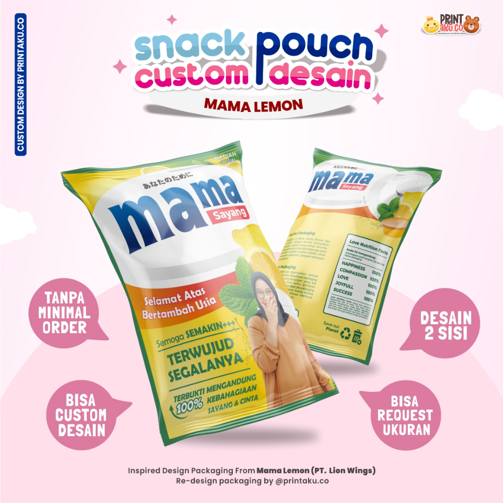 

Bungkus Kado Custom | Snack Custom Foto Teks Bungkus Kado Pouch Jumbo | Series Mama Lemon