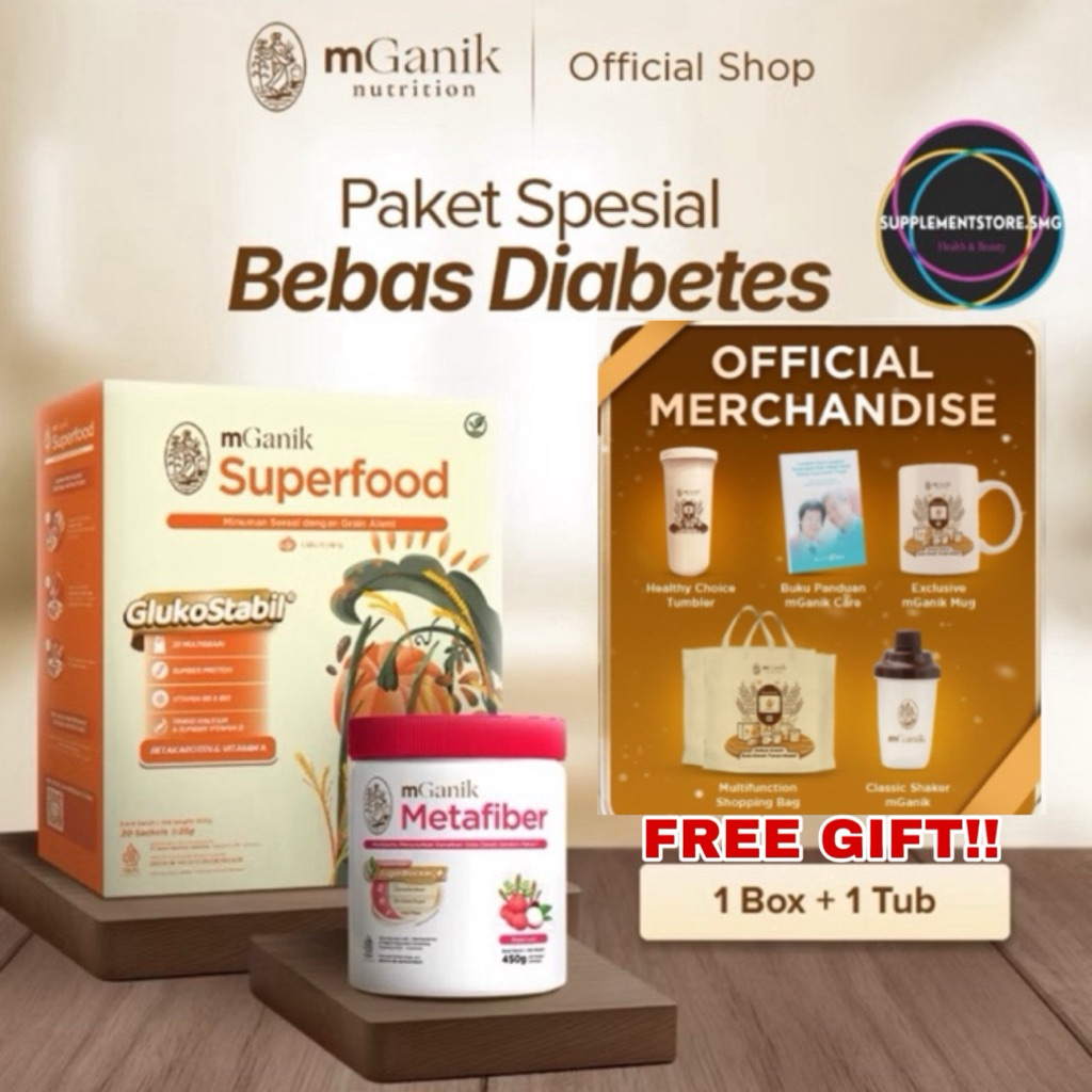 

[FREE GIFT!] mGanik Superfood Multigrain Labu Pumpkin Kurma 500gr & mGanik Metafiber Leci Yuzu Cocopandan 450gr - Suplemen Diabetes Jantung Kardiovaskular