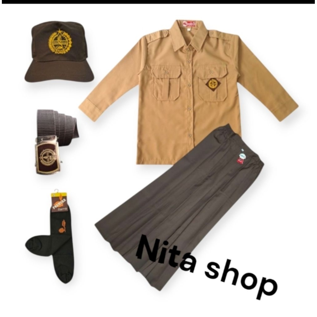 setelan seragam Pramuka anak SD perempuan baju panjang rok panjang