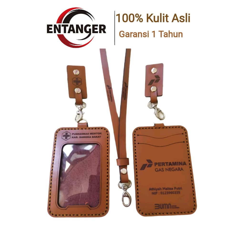 

ENTANGER NAME TAG KULIT ASLI ID CARD LANTARD KULIT ASLI FREMIUM FREE COSTUM CETAK LOGO PERUSAHAAAN