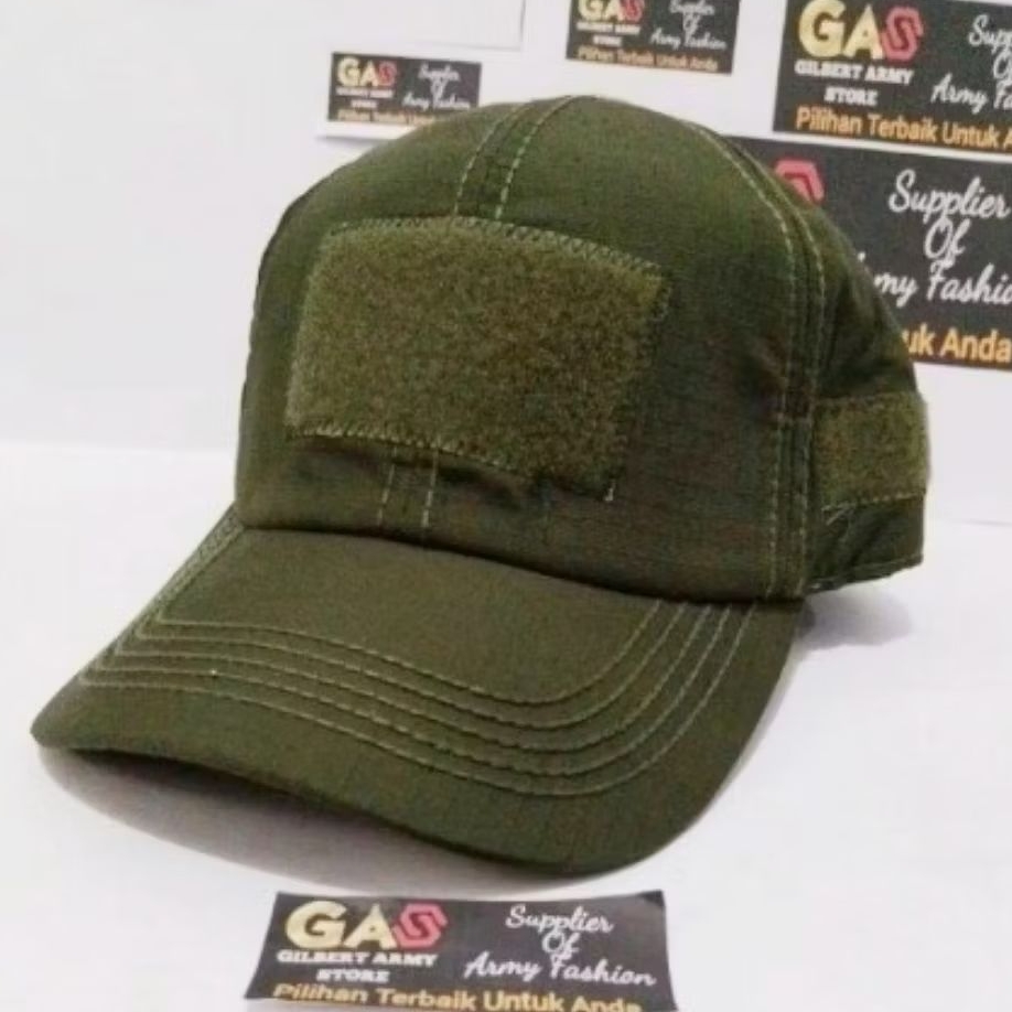 Topi tactical velcro hijau hitam Polos TNI POLRI Gilbert Army Store