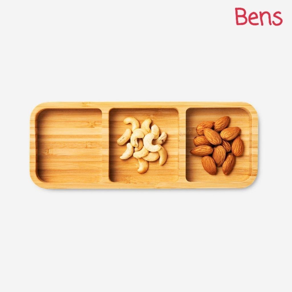 Snack Tray Bamboo 3 Compartments / Wadah Saus Bambu / Piring Snack