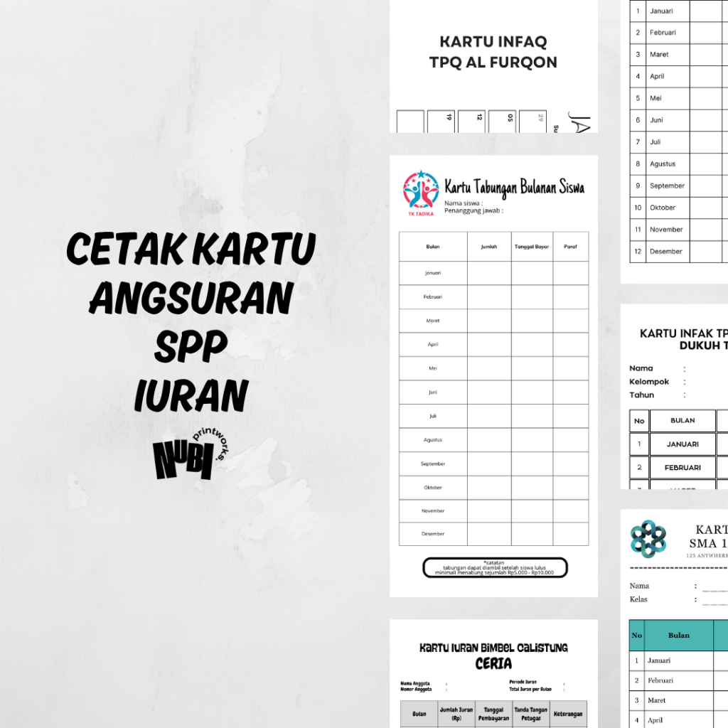 

Kartu Angsuran, Kartu SPP, Kartu Absensi, Kartu Stok Custom CETAK SEHARI JADI