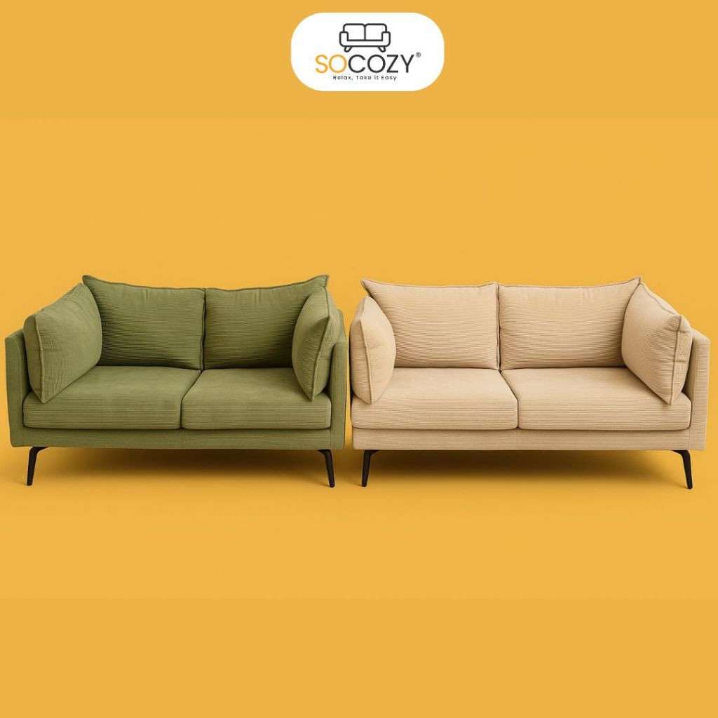 Socozy - Sofa 2 Seater Uppsala, Sofa Kaki Besi, Bahan Halus, Murah dan Kokoh
