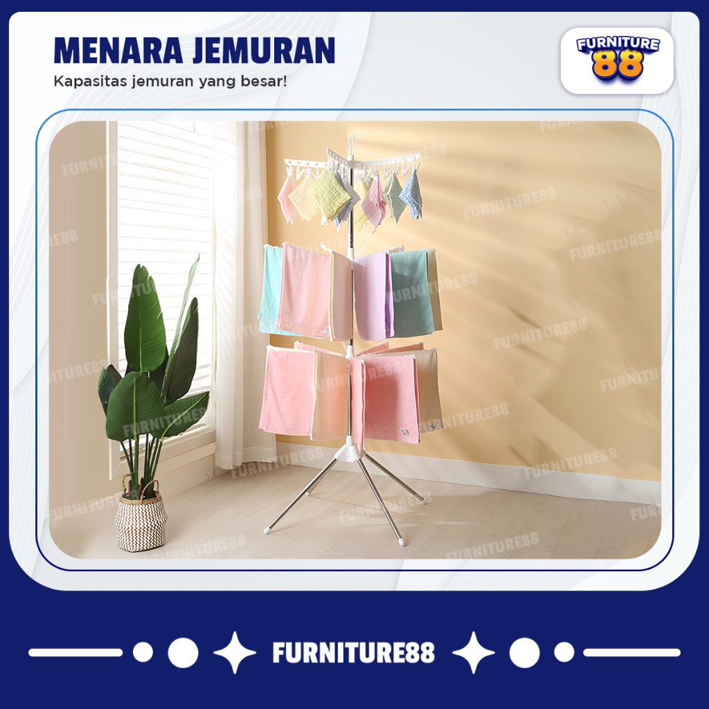 Jemuran Lipat 3 Tingkat Jemuran Menara 3 Susun Jemuran Baju Gantung 3 Susun Minimalis