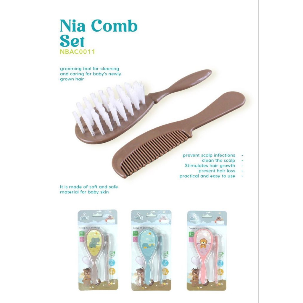 Nia Combo Sisir Bayi - Set Sisir & Sikat Rambut Lembut