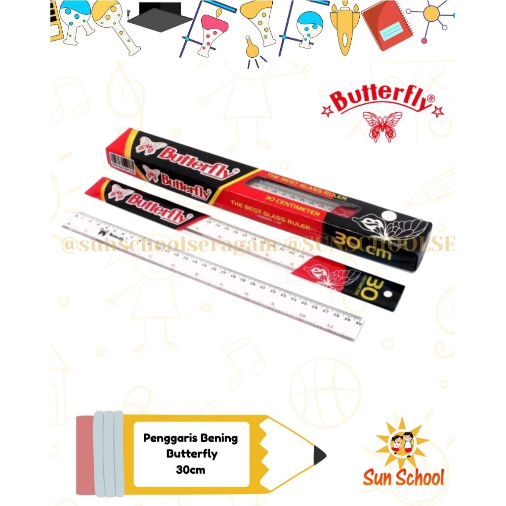 

Penggaris Bening 30 cm Butterfly bahan plastik tebal premium