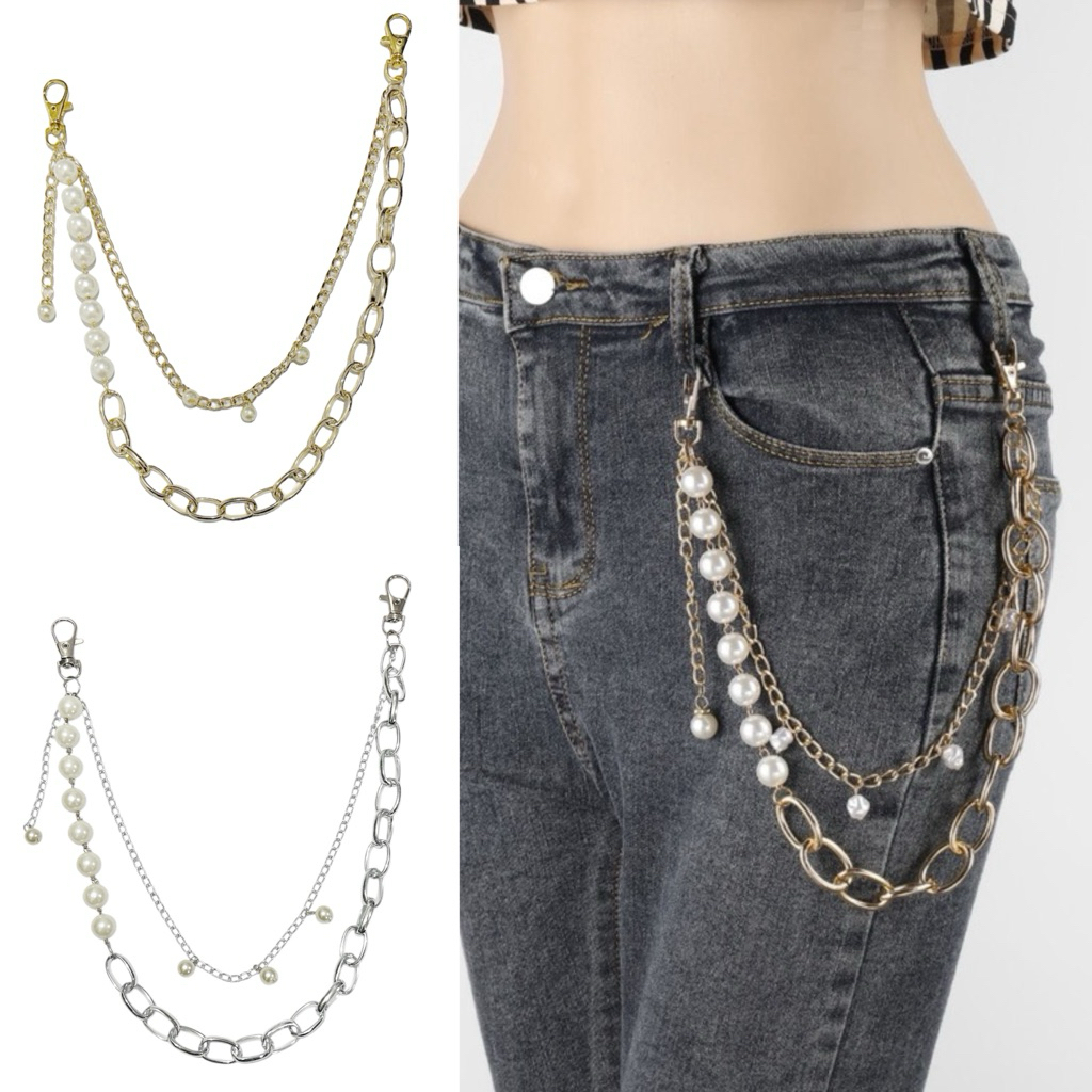 Miriam Pearl Chain Pants Rantai Celana Mutiara Belt Chain Rantai Dompet Gantungan Celana