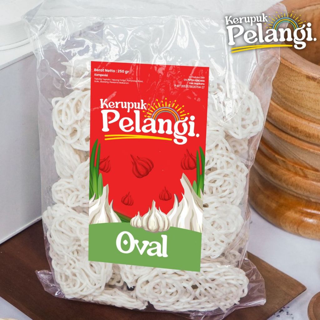 

250 GR KERUPUK PELANGI KERUPUK OVAL PUTIH KERUPUK MENTAH RASA BAWANG