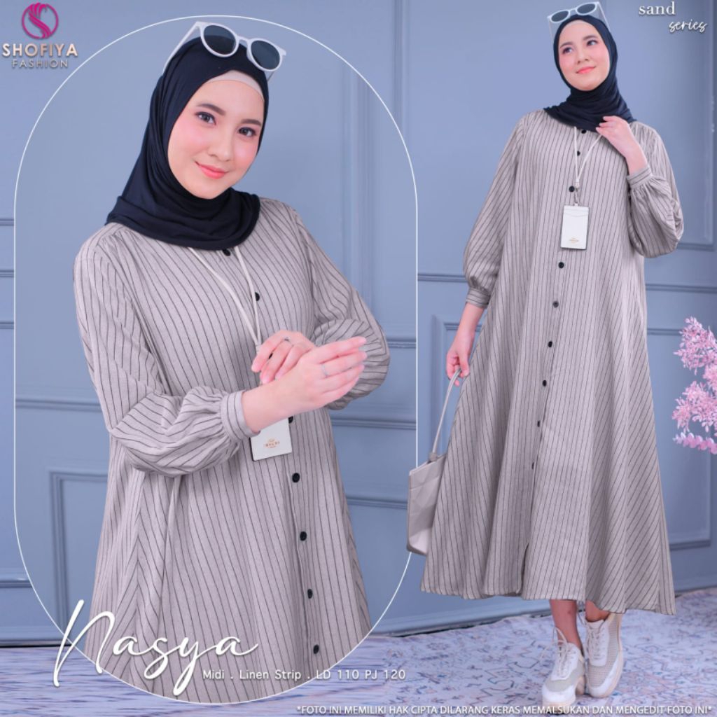 Long Tunik Strip [ Midi Full Kancing ] ORIGINAL BERLABEL SHOFIYA