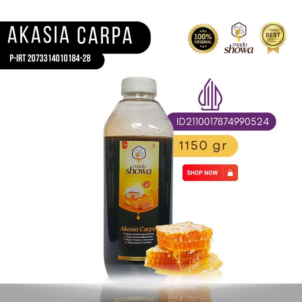 

Showa Honey - Madu Hitam Akasia Carpa 1150 Gram - Original100 % - Halal & Dinkes - Botol Kale 1.15 KG