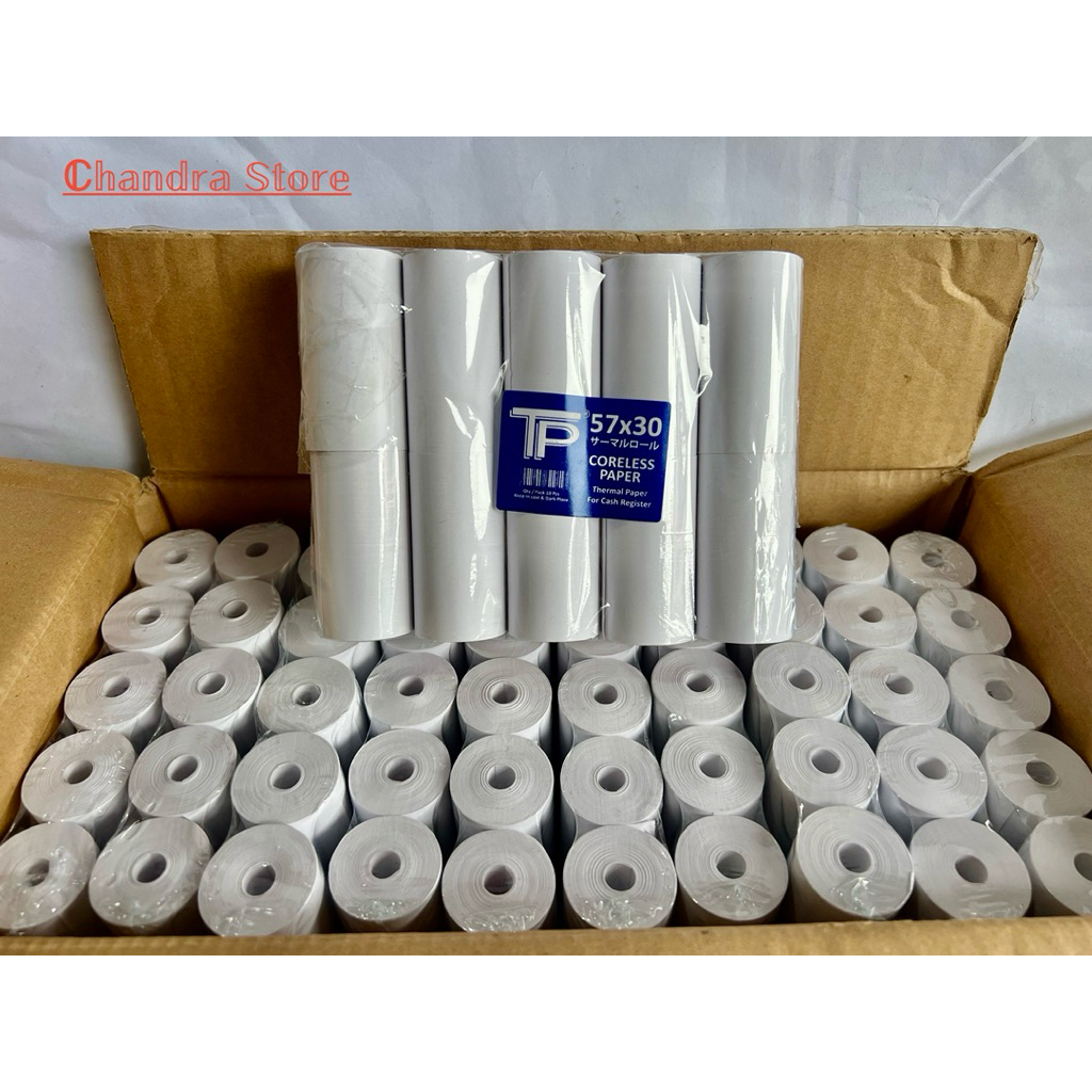 

Kertas Thermal Coreless TP / Kertas Thermal Polos / Ukuran 57x30 (per pack isi 10 rol)