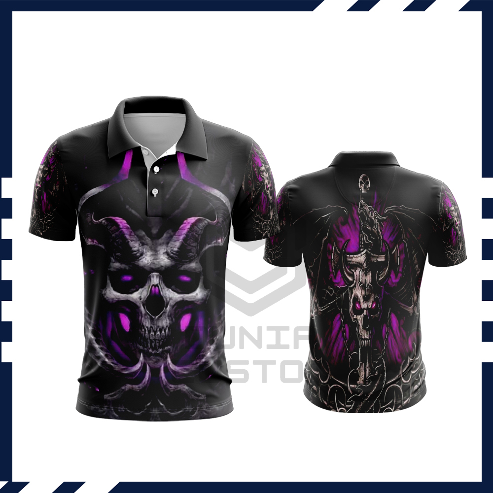 Kaos Tengkorak / Baju Kaos Gambar Tengkorak / Baju Polo Tengkorak Lengan Penek Fullprint