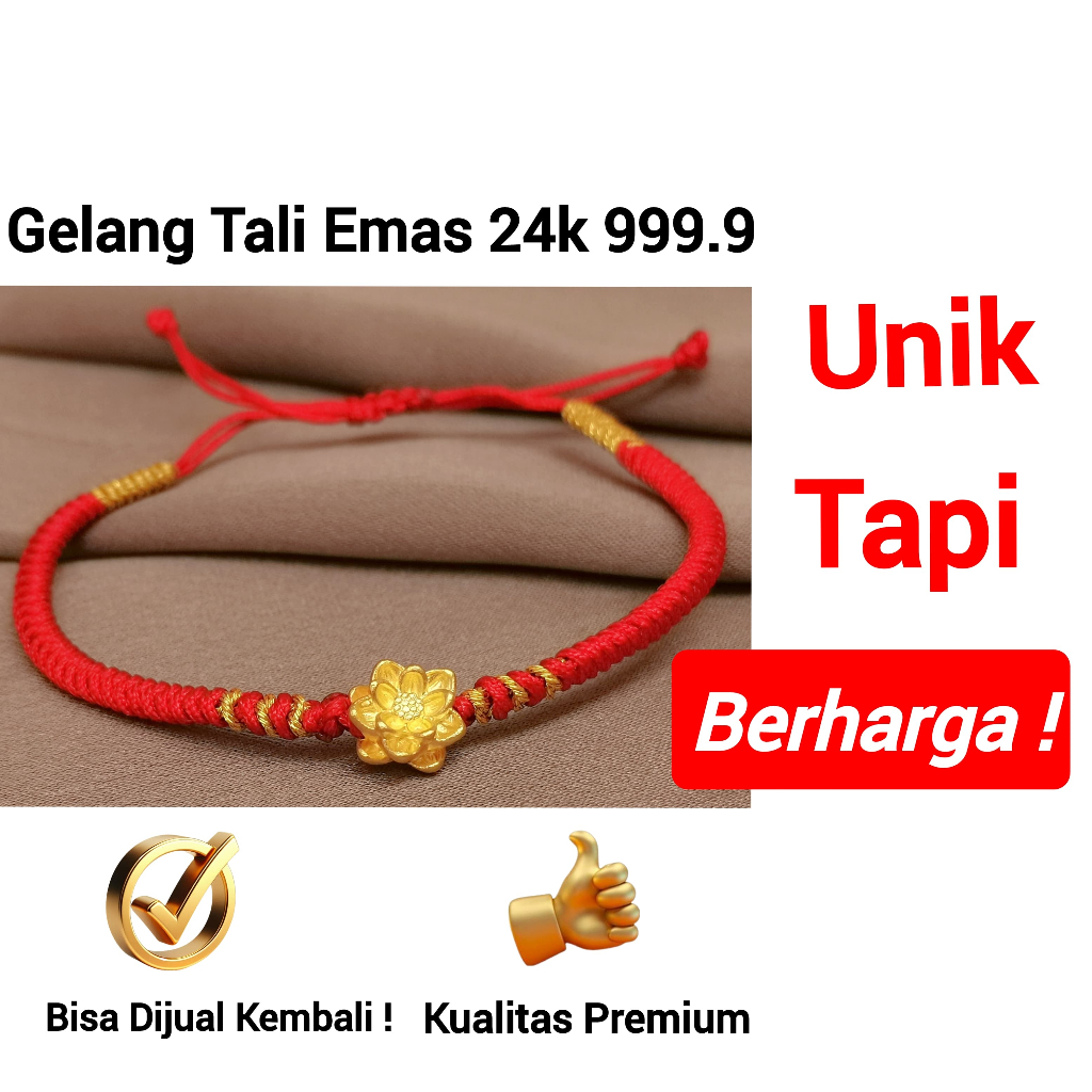 Gelang Emas Asli Teratai 24k Hongkong 999% Tali Plintir Gold