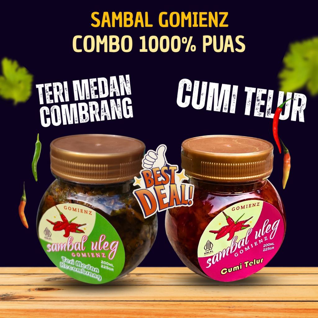 

Combo 1000% Puas: Sambal Teri Combrang x Cumi Telur @200ml/225gr
