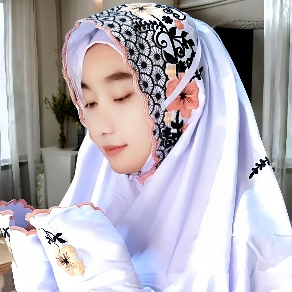 Mukena terusan bordir bunga sepatu cantik katun mikro premium