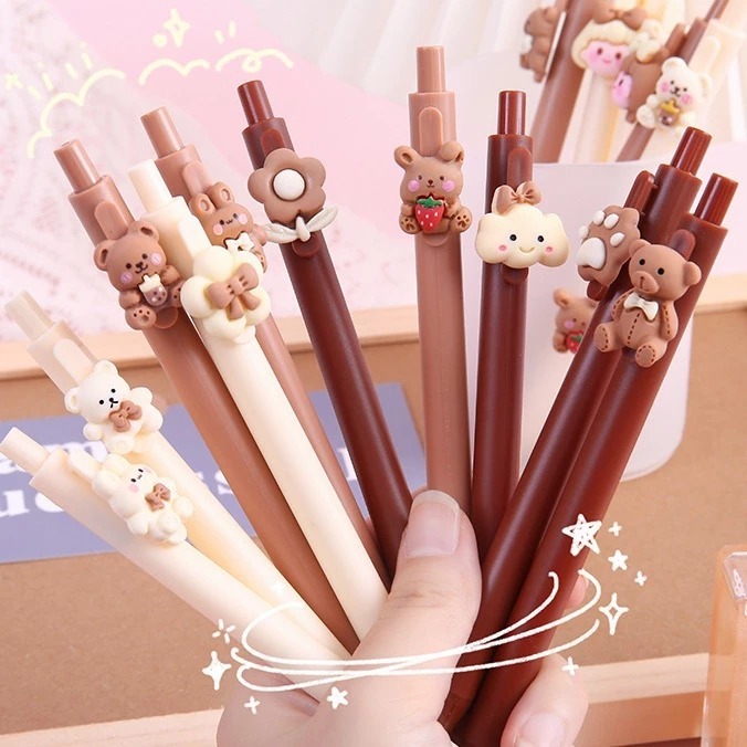 

Pulpen Cetekan KARAKTER BEAR pita lucu/Pulpen tinta gel cair motif beruang unik/pena alat tulis kantor sekolah