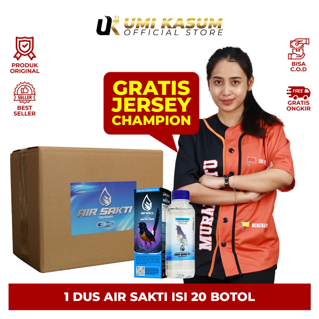 

Air Sakti Umi Kasum 1 Karton Isi 20 Botol Free Jersey Champion Desain Eksklusif I Air Burung Juara