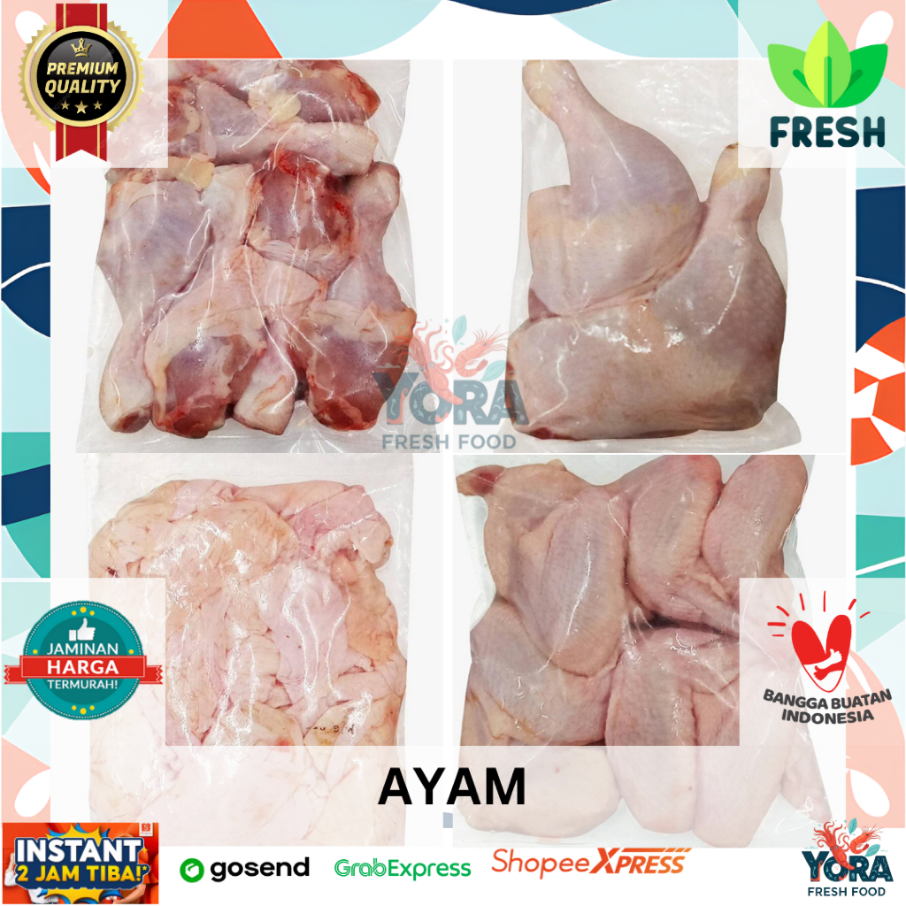 

Ayam Fillet Dada | Fillet Paha Tanpa Kulit | Sayap Wings | Paha Bawah Drumstick Fresh Frozen Instan