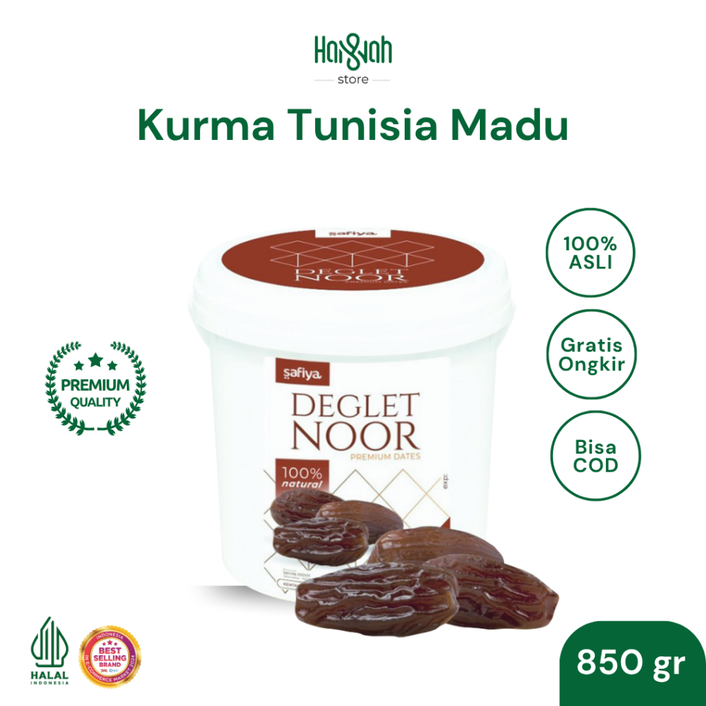 

Kurma Tunisia Madu Safiya Ember 850 Gram Deglet Nour Tanpa Tangkai Premium