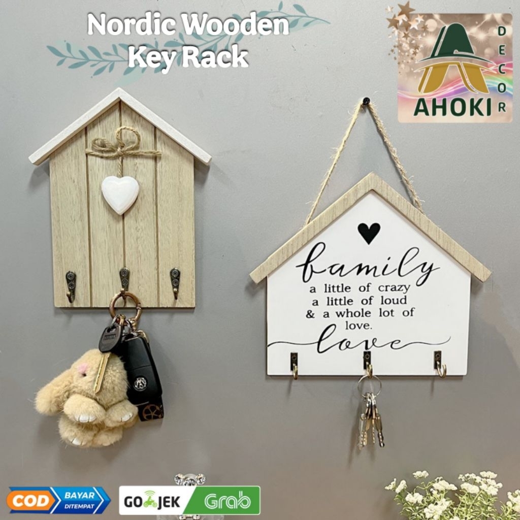 Nordic Wooden Key Rack Rak Gantungan Kunci Kayu Tempat Gantungan Kunci Topi