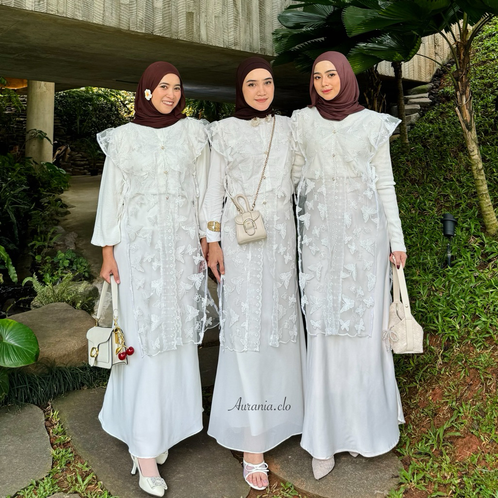 VEST QUEEN TUNIK DAN PENDEK BRUKAT PUTIH atasan wnaita rompi outer