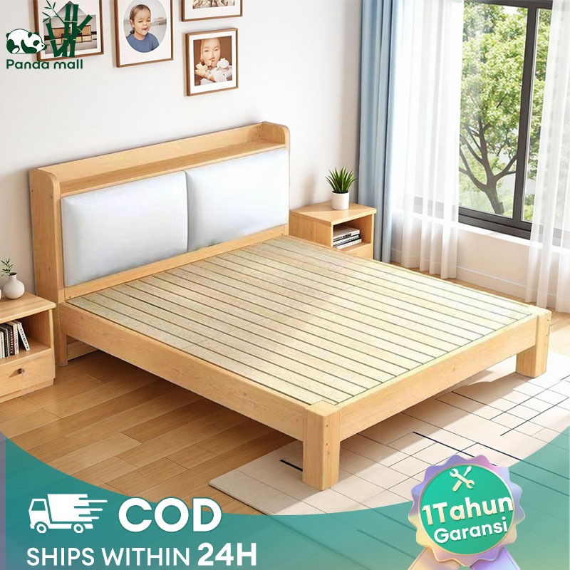 Dipan Kayu Tempat Tidur Kayu Solid Dengan Sandaran Empuk Divan Kasur Ranjang Kayu Ranjang Kayu