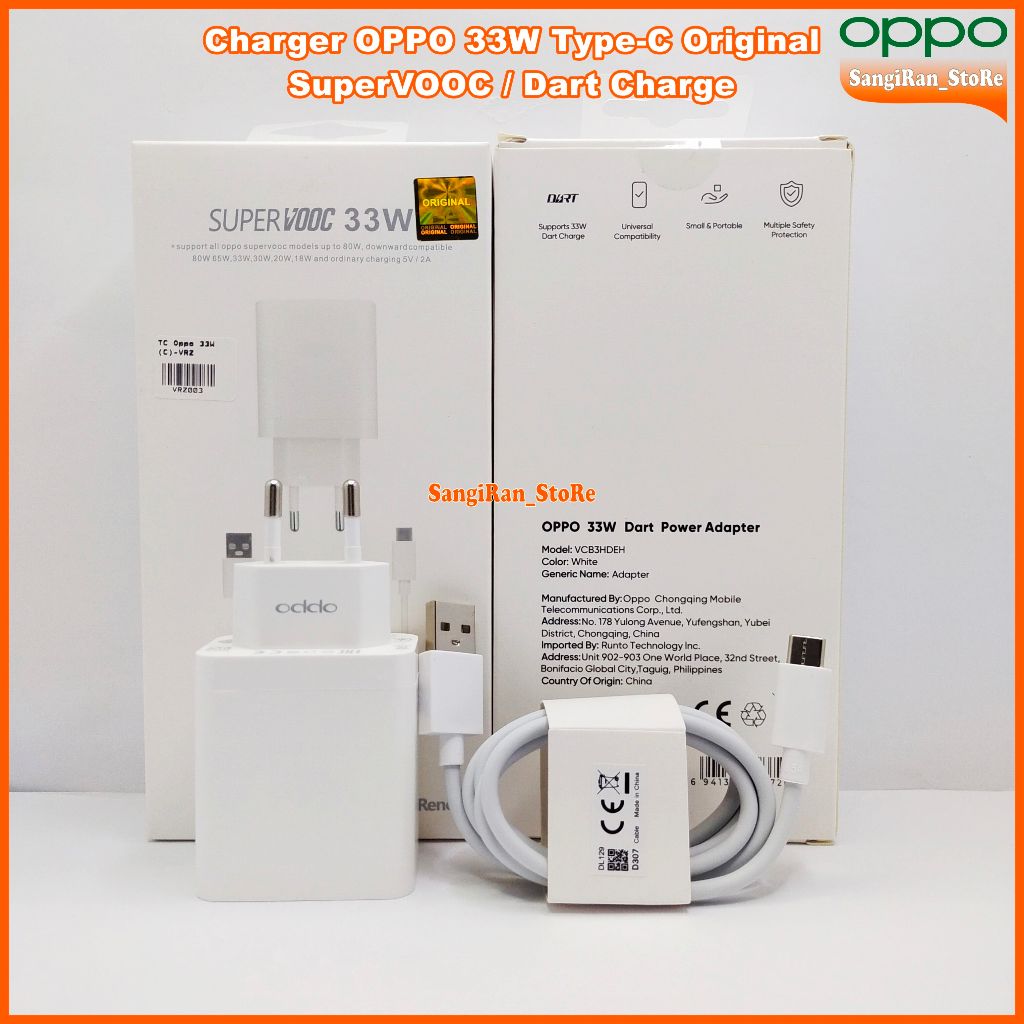 Charger Oppo Type C 33W SUPERVOOC Charger Oppo 33Watt,Realme 33Watt Dart Charge VOOC Original