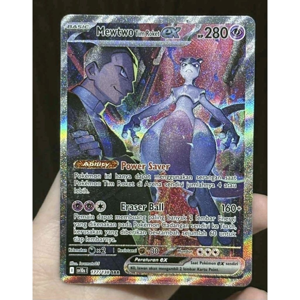 Kartu TCG Pokemon Kehadiran Juara Mewtwo Tim Roket EX SAR sv10s Kehadiran Juara
