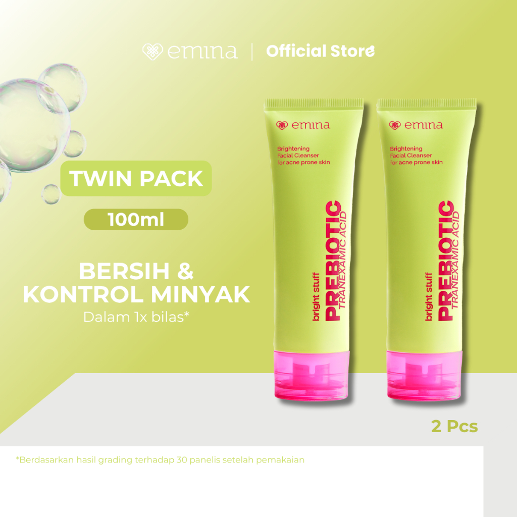 Emina Bright Stuff Acne Prone Face Wash 100 mL Twin Pack - Sabun Muka Mencerahkan untuk Kulit Berjer