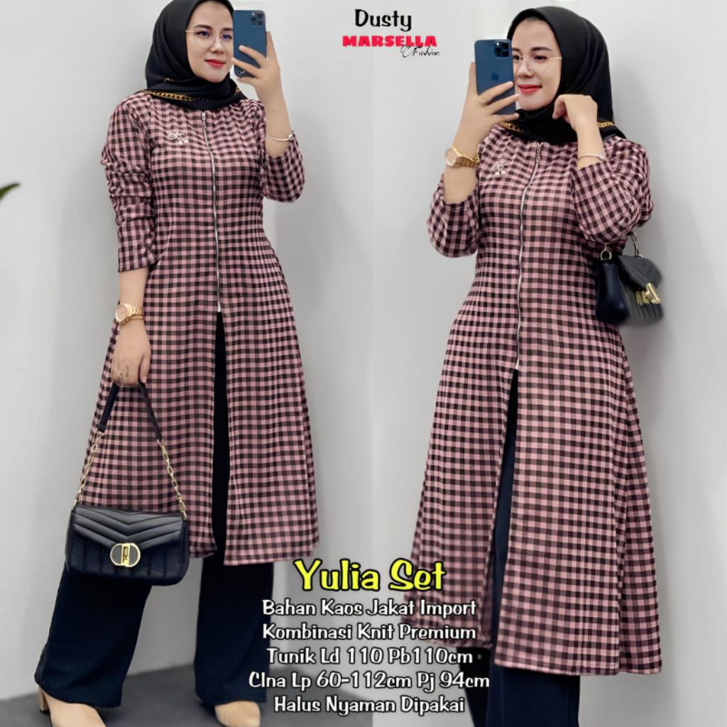 Yulia Set/Tunik setelan Celana/Baju Tunik Setelan Kekinian/Baju Tunik Setelan Wanita