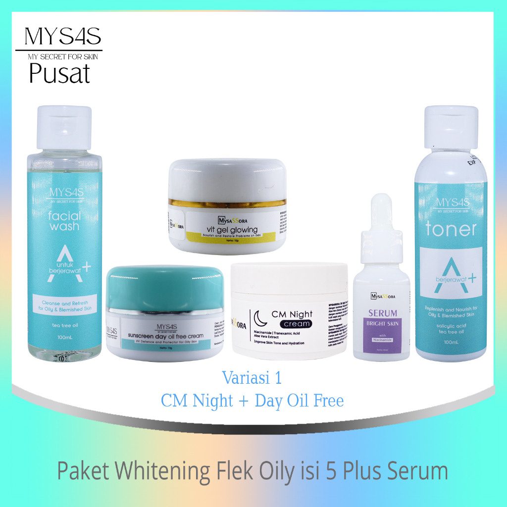 Mysas Paket Whitening Flek Oily isi 5 Plus Serum