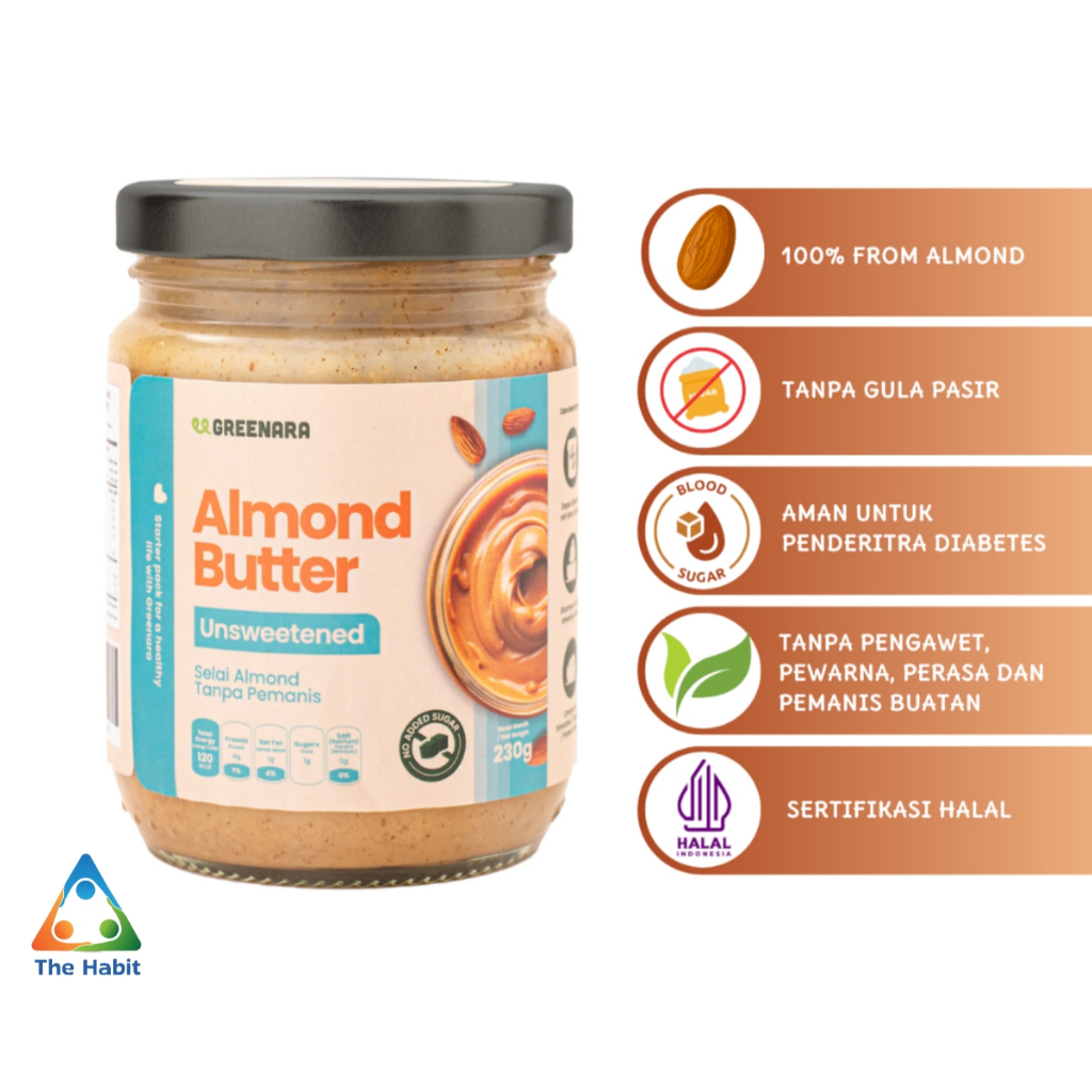 

(The Habit) Greenara Almond Butter Unsweetened Selai Tanpa Pemanis / Classic 230gr