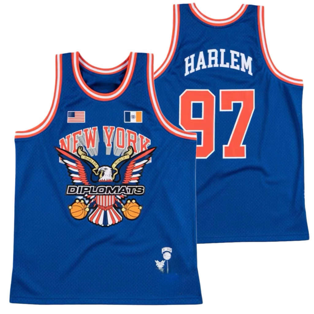 BORDIR IMPORT JERSEY BAJU BASKET HARLEM X NEW YORK KNICKS #97 BIRU OREN