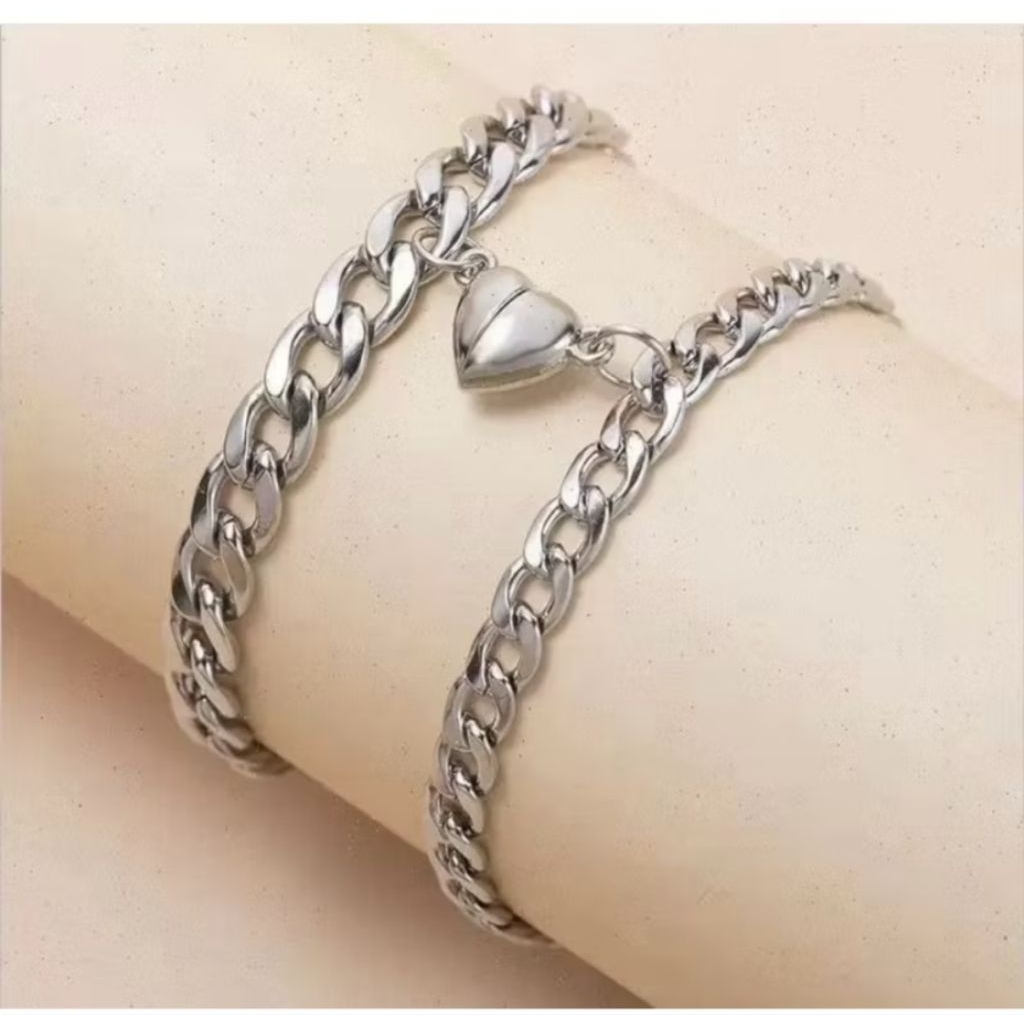 HOT DEALS GELANG TITANIUM COUPLE DENGAN LOVE MAGNET RANTAI NK ROLLO DAN NURI
