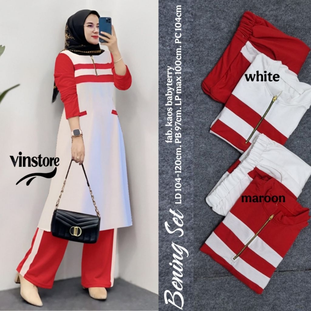 Bening Set Rosa set Setelan  olahraga Wanita Setelan Merah Putih Wanita Baju Agustusan Muslimah Baju