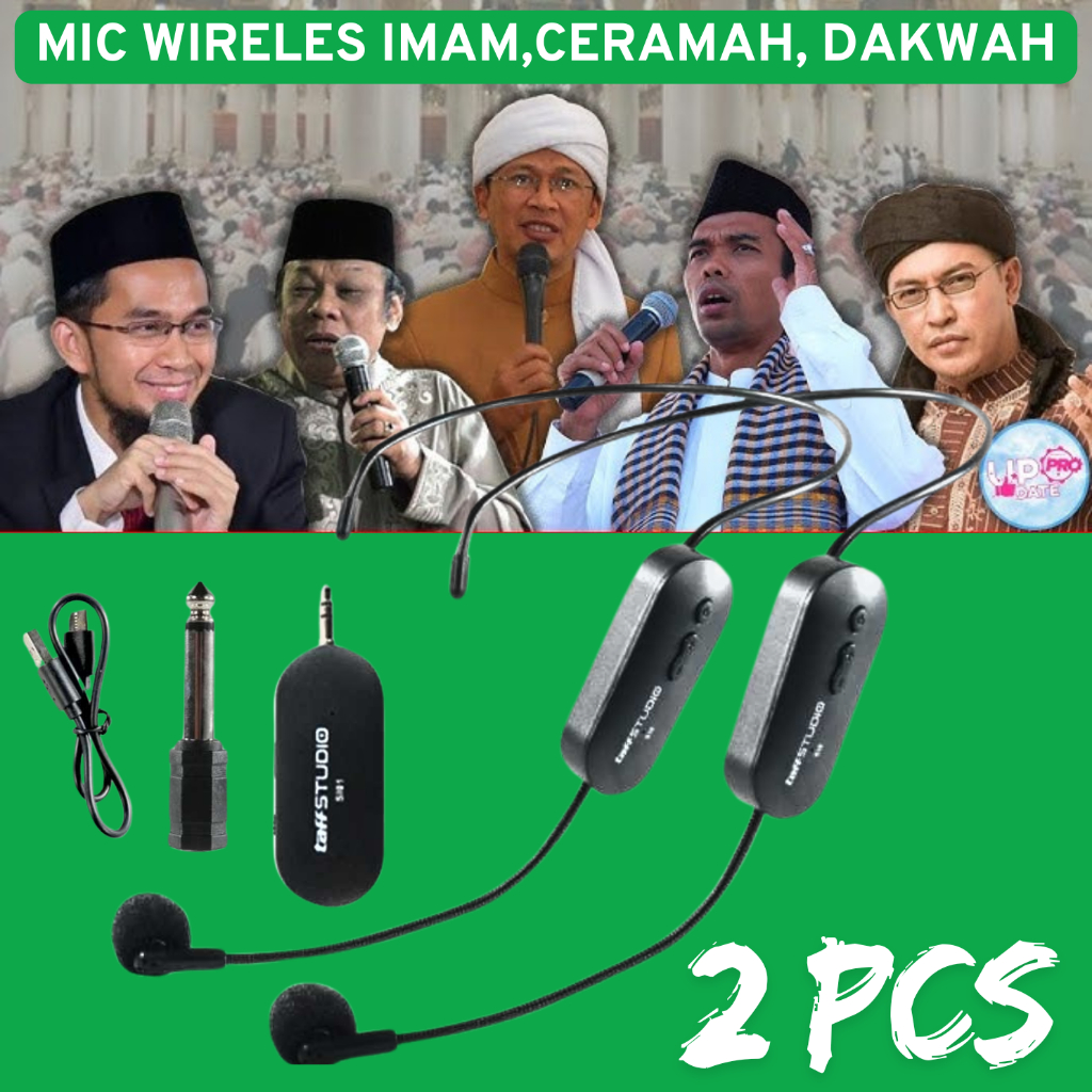 PUCUK 2 PCS Mic Mikropon Bando wireles Imam Masjid Terbaik Buat Sholat karaoke Terbaru 2.4G receiver