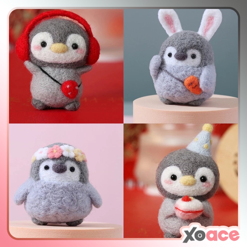 KODE L69T DIY Kit Animal Felt Wool Needle Poke Kerajinan Boneka Penguin Binatang Lucu