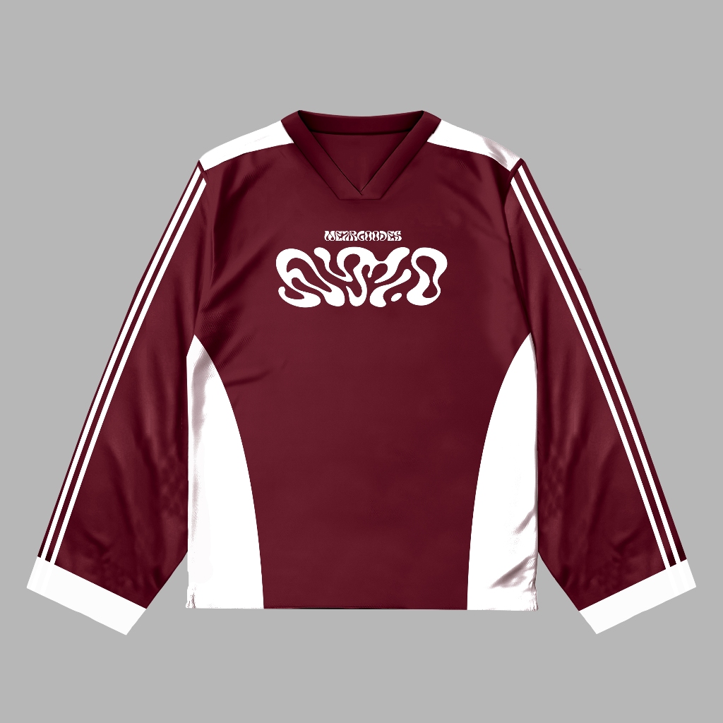 Polban Jersey Motif Vintage Lengan Panjang Bahan Milano Tebal Full Print Warna Maroon