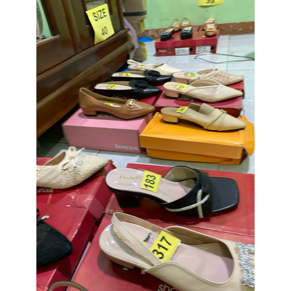 sepatu slop bustong fladeo hak 3cm 1-100 sandal sepatu wanita